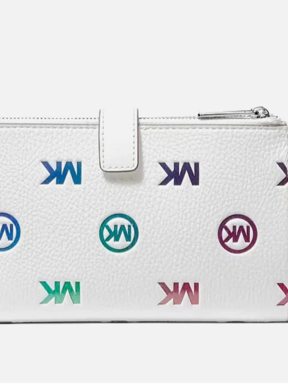 New Michael Kors Jet Set Travel Rainbow Logo Embossed Wallet Optic White Multi
